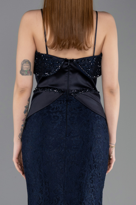 Robe Queue de Poisson Longue Lacé Bleu Marine ABU5869