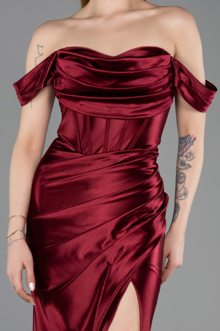 Robe De Soirée Longue Rouge Bordeaux ABU3611