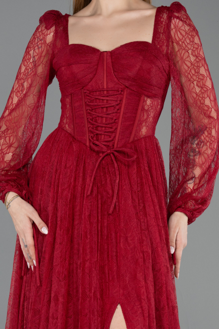 Robe De Soirée Dantelle Longue Rouge Bordeaux ABU5797
