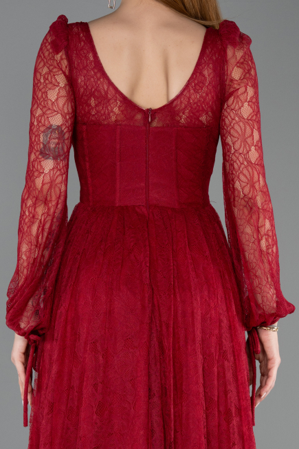 Robe De Soirée Dantelle Longue Rouge Bordeaux ABU5797