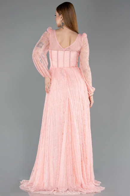 Robe De Soirée Dantelle Longue Saumon ABU5797