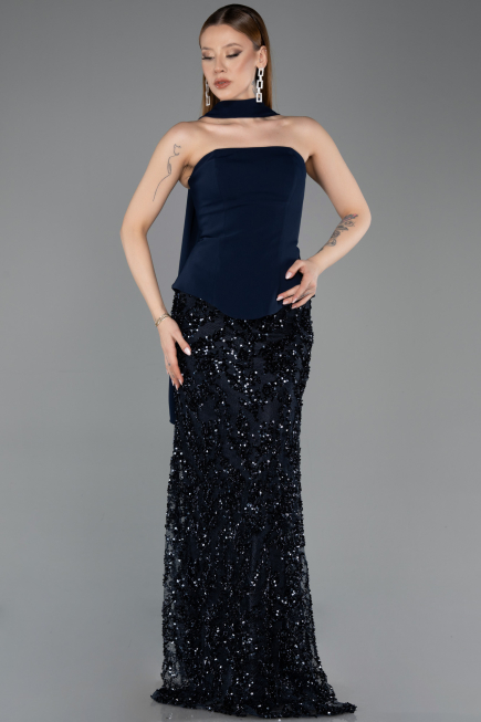 Robe Queue de Poisson Longue Squameuse Bleu Marine ABU5896