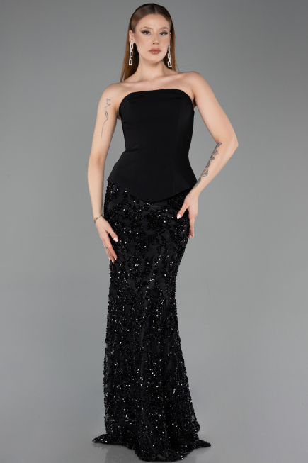 Robe Queue de Poisson Longue Squameuse Noir ABU5896