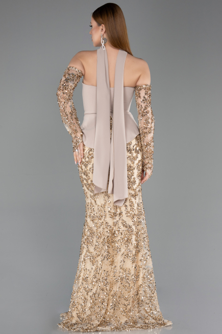 Robe Queue de Poisson Longue Squameuse Beige ABU5896