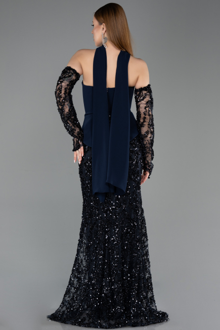 Robe Queue de Poisson Longue Squameuse Bleu Marine ABU5896
