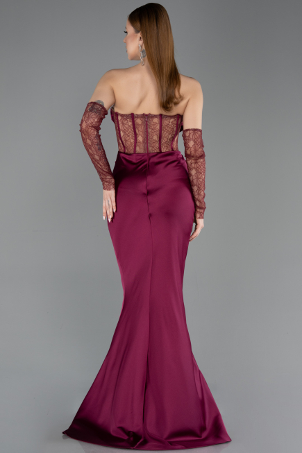 Robe Queue de Poisson Longue Satin Couleur Cerise ABU5888