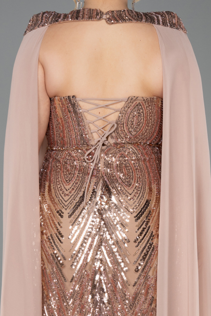 Robe De Soirée Grande Taille Longue Squameuse Cuivre ABU5830