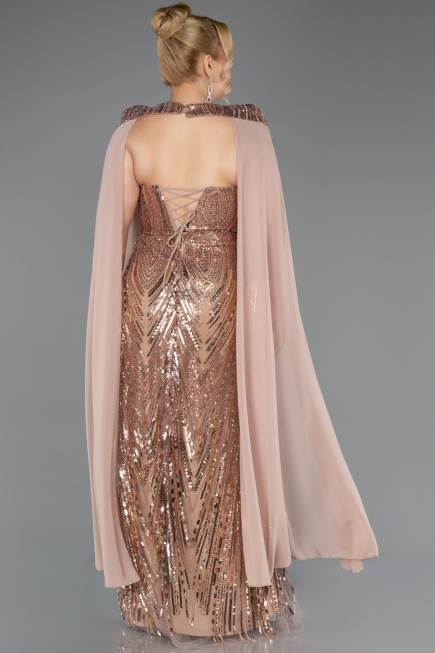 Robe De Soirée Grande Taille Longue Squameuse Cuivre ABU5830