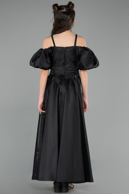 Robe de Soirée Enfants Longue Satin Noir ABU5901