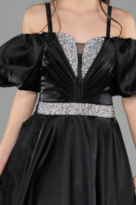 Robe de Soirée Enfants Longue Satin Noir ABU5901