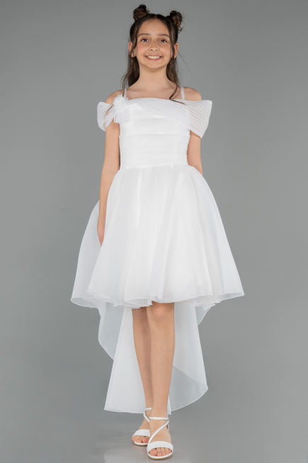 Robe de Soirée Enfants Devant Court Dos Long Blanc ABO128