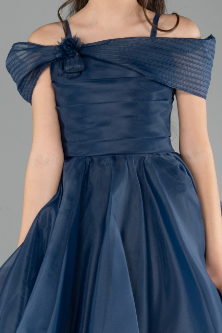Robe de Soirée Enfants Devant Court Dos Long Bleu Marine ABO128