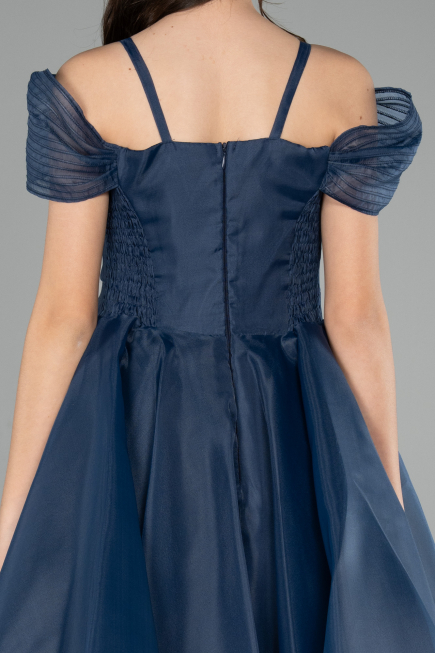 Robe de Soirée Enfants Devant Court Dos Long Bleu Marine ABO128