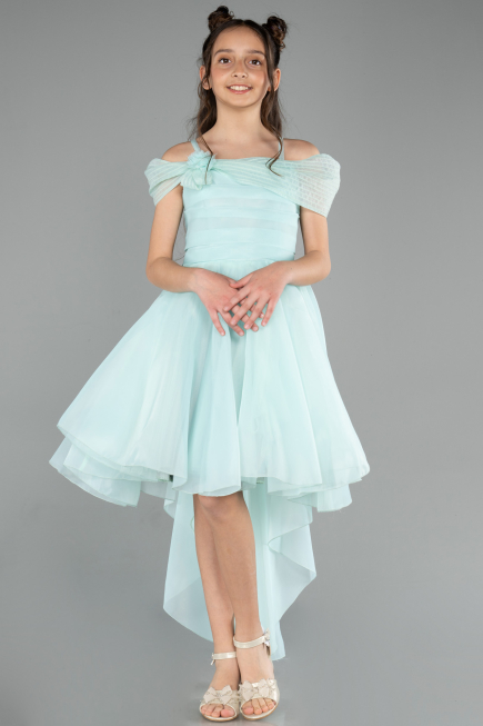 Robe de Soirée Enfants Devant Court Dos Long Menthe ABO128