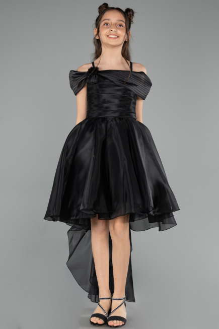 Robe de Soirée Enfants Devant Court Dos Long Noir ABO128