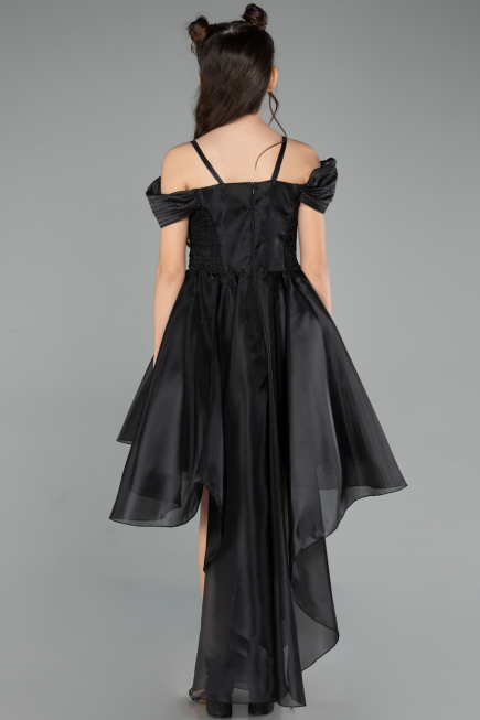 Robe de Soirée Enfants Devant Court Dos Long Noir ABO128