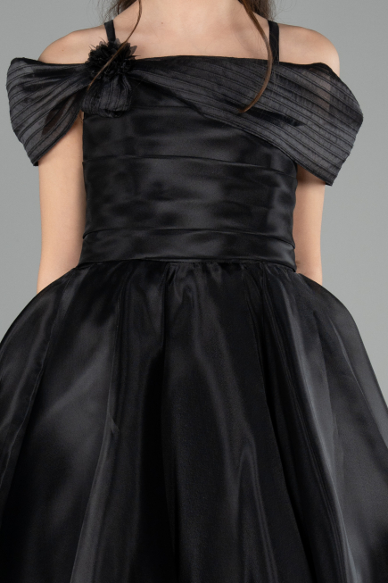 Robe de Soirée Enfants Devant Court Dos Long Noir ABO128