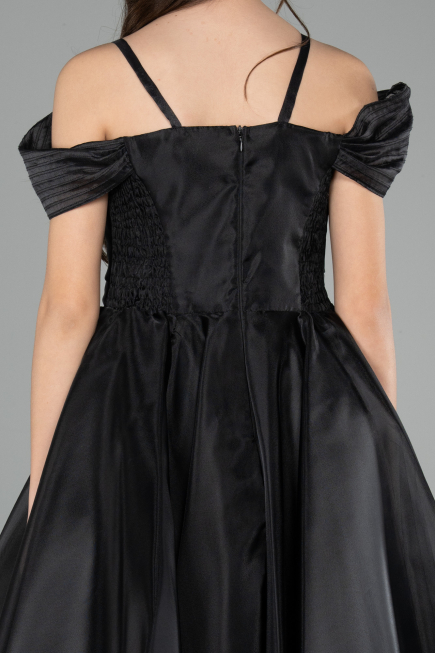 Robe de Soirée Enfants Devant Court Dos Long Noir ABO128