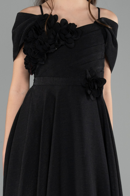 Robe de Soirée Enfants Longue Satin Noir ABU5910