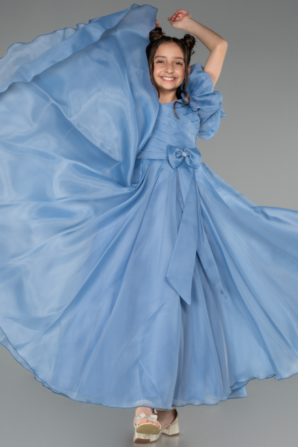 Robe de Soirée Enfants Longue Bleu ABU5912