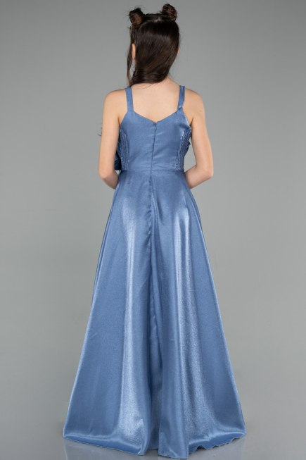 Robe de Soirée Enfants Longue Satin Indigo ABU4831