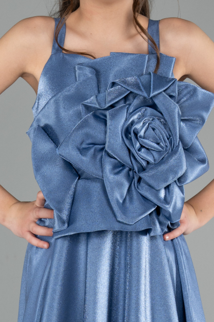 Robe de Soirée Enfants Longue Satin Indigo ABU4831