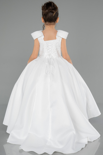 Robe de Mariage Pour Enfant Longue Satin Blanc ABG177