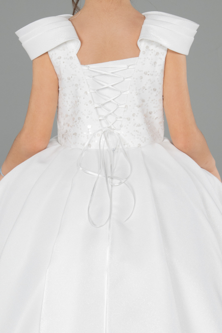 Robe de Mariage Pour Enfant Longue Satin Blanc ABG177