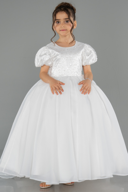 Robe de Mariage Pour Enfant Longue Satin Blanc ABG174