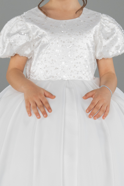 Robe de Mariage Pour Enfant Longue Satin Blanc ABG174