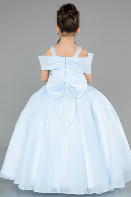 Robe de Mariage Pour Enfant Longue Satin Bleu clair ABG175