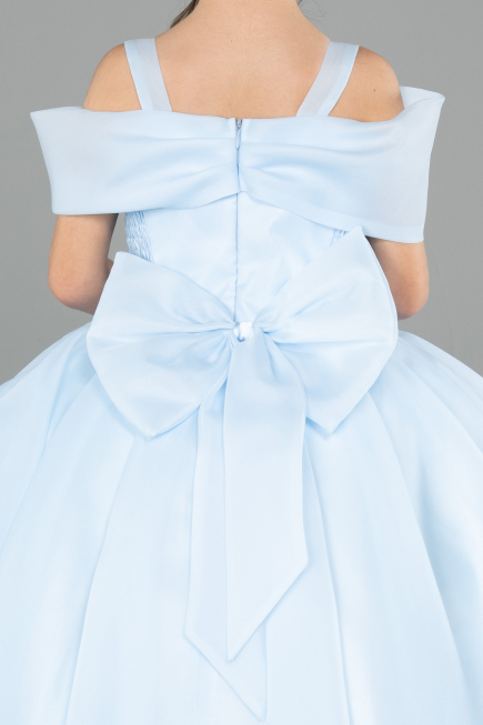 Robe de Mariage Pour Enfant Longue Satin Bleu clair ABG175