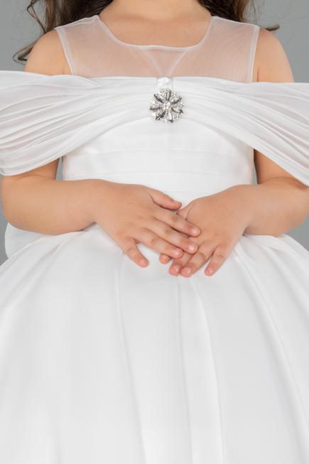 Robe de Mariage Pour Enfant Longue Satin Blanc ABG176