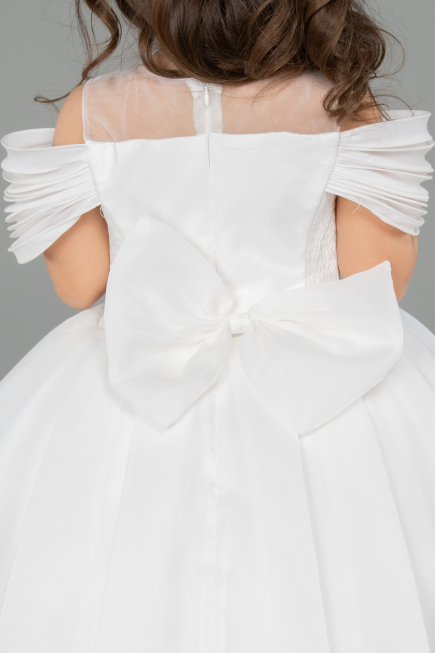 Robe de Mariage Pour Enfant Longue Satin Blanc ABG176