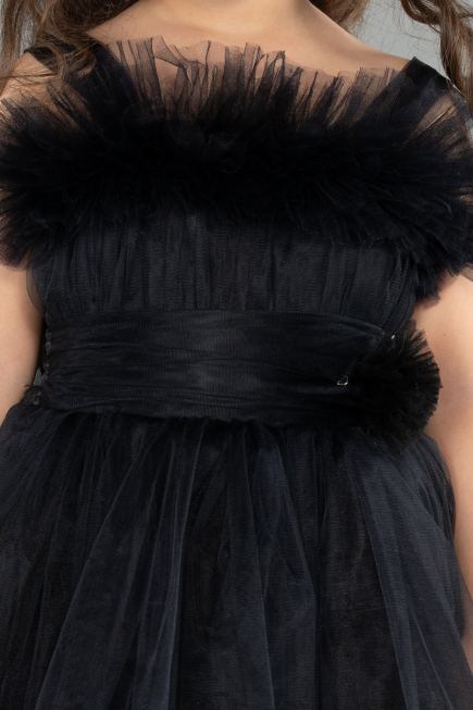 Robe de Soirée Enfants Devant Court Dos Long Noir ABO129
