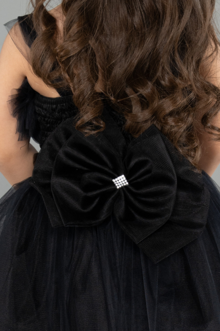 Robe de Soirée Enfants Devant Court Dos Long Noir ABO129