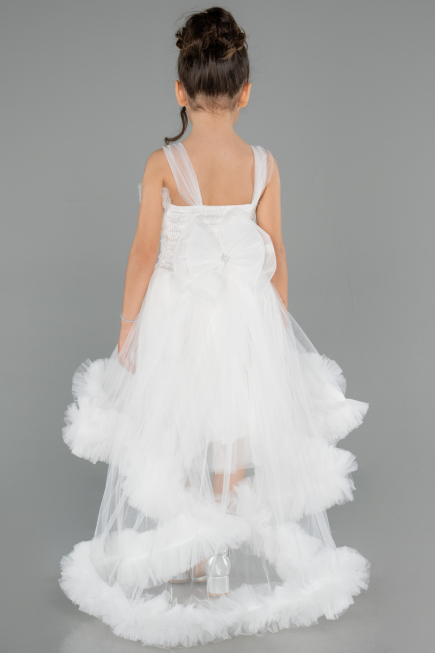 Robe de Soirée Enfants Devant Court Dos Long Blanc ABO130