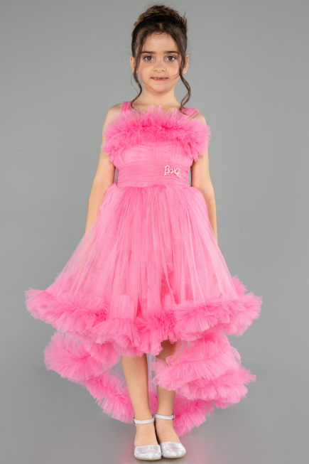 Robe de Soirée Enfants Devant Court Dos Long Rose ABO130