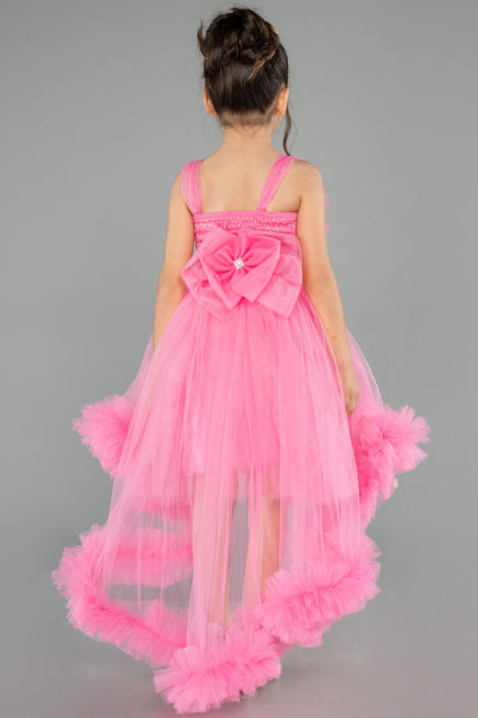 Robe de Soirée Enfants Devant Court Dos Long Rose ABO130