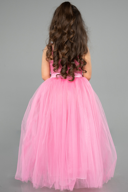 Robe de Soirée Enfants Longue Rose ABU3031
