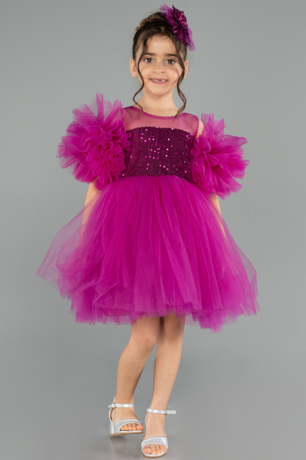 Robe de Soirée Enfants Courte Fushia ABK2572