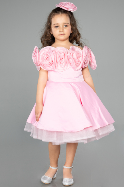 Robe de Soirée Enfants Courte Satin Rose ABK2573