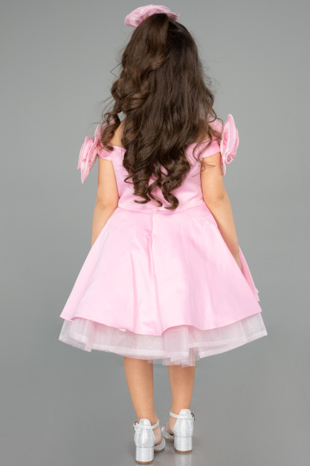 Robe de Soirée Enfants Courte Satin Rose ABK2573