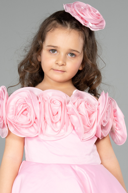 Robe de Soirée Enfants Courte Satin Rose ABK2573