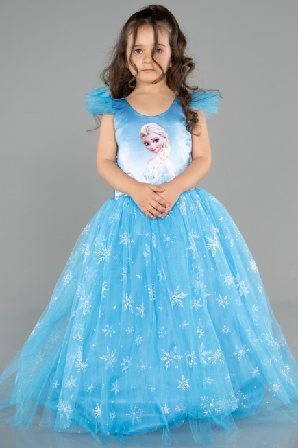 Robe de Soirée Enfants Longue Bleu ABU5907