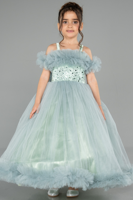 Robe de Mariage Pour Enfant Longue Menthe ABG178