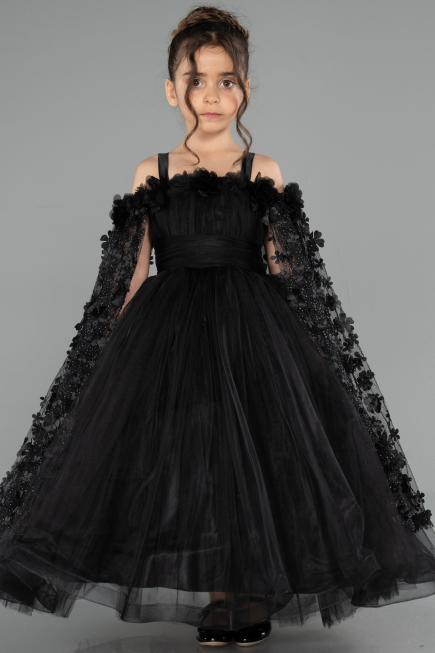 Robe de Mariage Pour Enfant Longue Noir ABG179