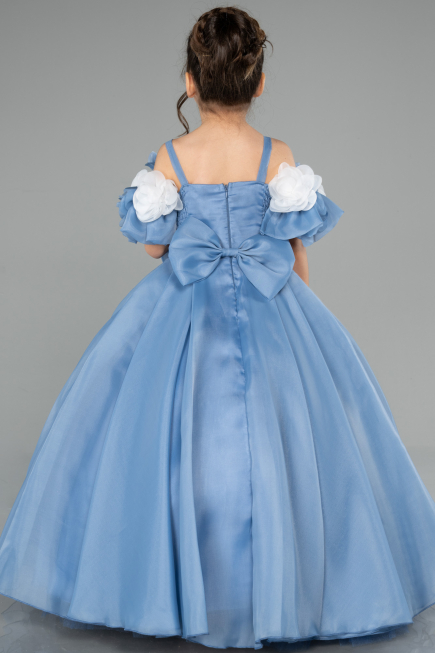 Robe de Mariage Pour Enfant Longue Satin Bleu ABG182