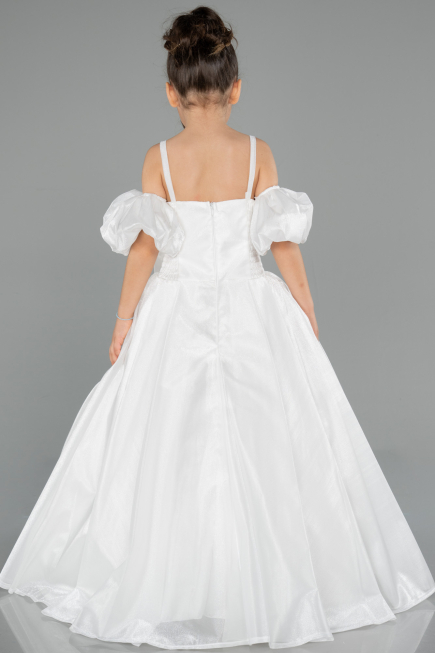 Robe de Mariage Pour Enfant Longue Satin Blanc ABG185