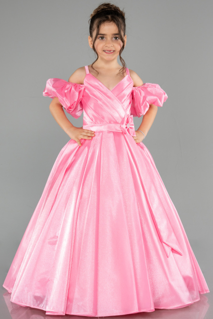 Robe de Mariage Pour Enfant Longue Satin Rose ABG185
